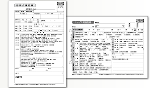 サービス実施記録（訪問介護記録）の帳票イメージ。記録票の書式を2種類並べて見せた商品画像（記入欄は空欄）