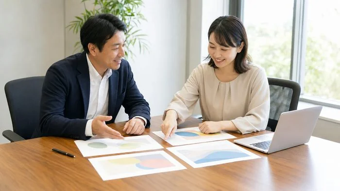デザイン相談で色見本を確認するイメージ